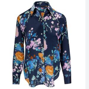 Vince Painted Bouquet Floral Silk Blouse